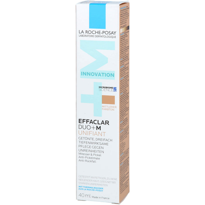 La Roche-Posay Effaclar Duo+M Unifiant getönte, dreifach tiefenwirksame Pflege gegen Unreinheiten mittlerer Farbton, 40 ml Creme