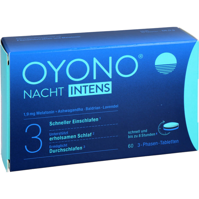 OYONO Nacht Intens 3-Phasen-Tabletten mit 1,9 mg Melatonin, Ashwagandha, Baldrian und Lavendel, 60 St. Tabletten