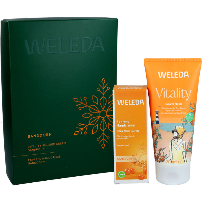 WELEDA Geschenkset Sanddorn mit Vitality Shower Cream Sanddorn und Express Handcreme Sanddorn, 250 ml Creme