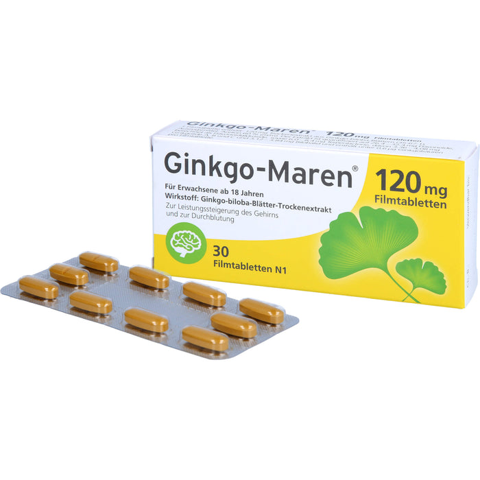 Ginkgo-Maren 120 mg Filmtabletten zur Leistungssteigerung des Gehirns und zur Durchblutung, 30 St. Tabletten