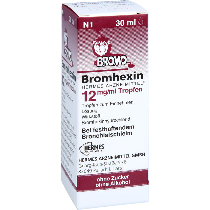 HERMES ARZNEIMITTEL Bromhexin 12 mg/ml Tropfen bei festhaftendem Bronchialschleim, 30 ml Lösung