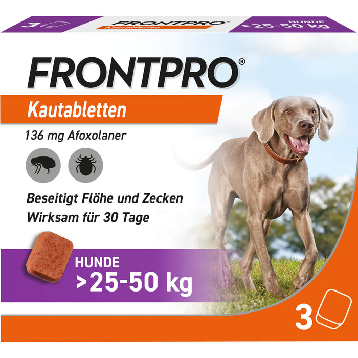 FRONTPRO Kautabletten gegen Zecken und Flöhe für Hunde (>25-50kg), 3 St. Tabletten