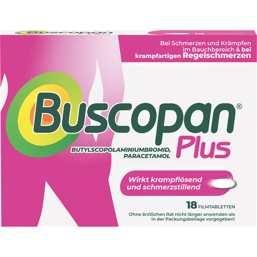 Buscopan Plus Pink Filmtabletten wirkt krampflösend und schmerzstillend, 18 St. Tabletten