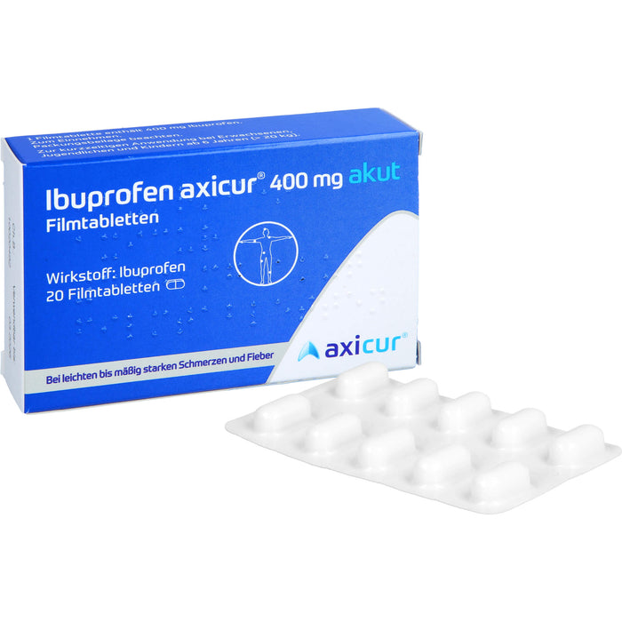 Ibuprofen axicur 400 mg akut Filmtabletten bei Schmerzen und Fieber, 20 St. Tabletten