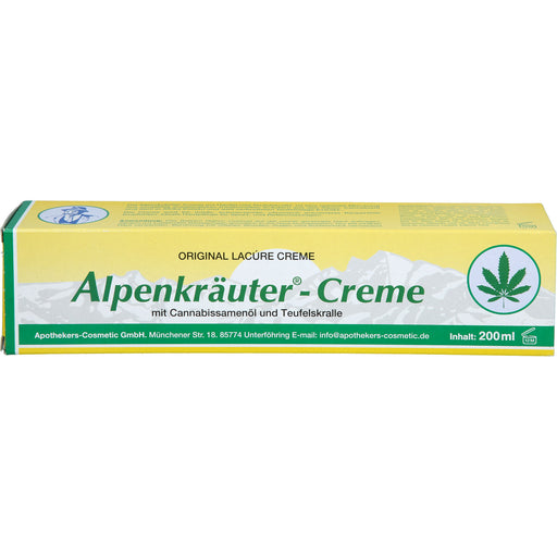 Lacure Alpenkräuter-Creme mit Cannabisöl und Teufelskralle, 200 ml Creme
