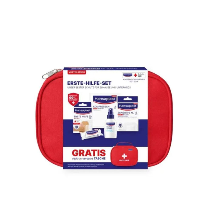 Hansaplast Erste-Hilfe-Set mit Wundspray, Pflastern, Binden und Kompressen, 1 St. Set