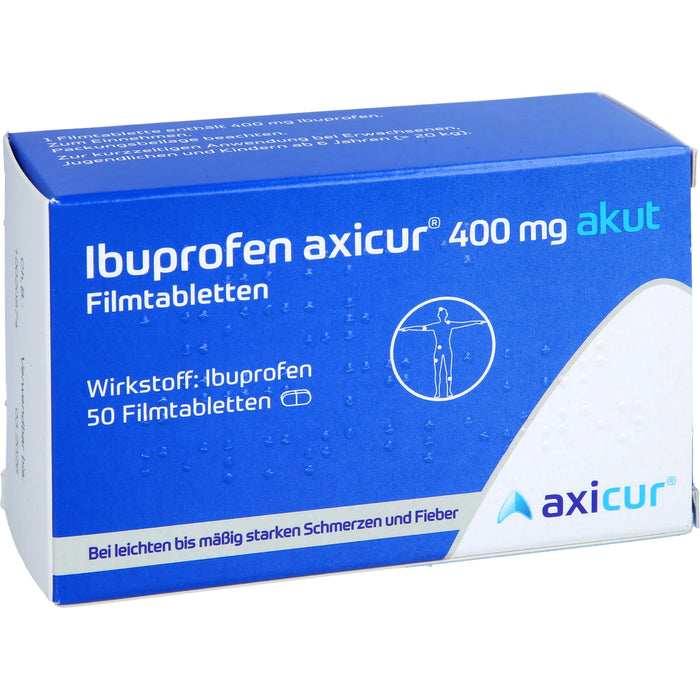 Ibuprofen axicur 400 mg akut Filmtabletten bei Schmerzen und Fieber, 50 St. Tabletten