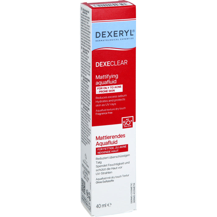 DEXECLEAR mattierendes Aquafluid SPF 50+ bei unreiner Haut, Pickeln und zu Akne neigende Haut, 40 ml Creme