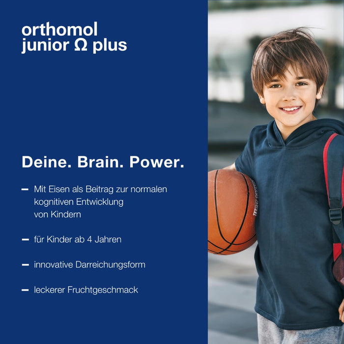 Orthomol junior Omega plus - mit Eisen als Beitrag zur normalen kognitiven Entwicklung von Kindern - mit Omega-3-Fettsäuren, Zink und B-Vitaminen - Toffees, 30 St. Tagesportionen