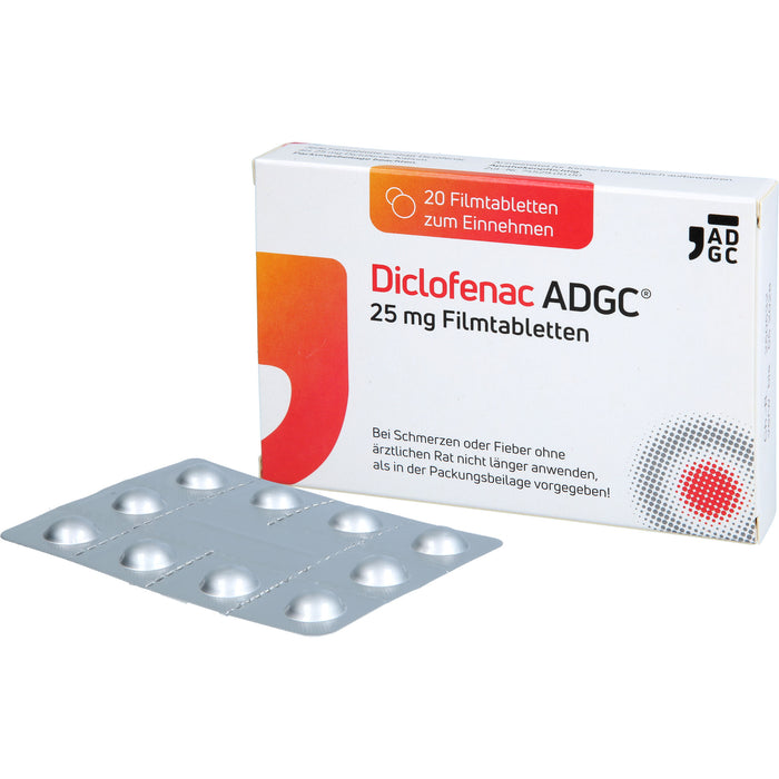 ADGC Diclofenac 25 mg Filmtabletten bei Schmerzen und Fieber, 20 St. Tabletten
