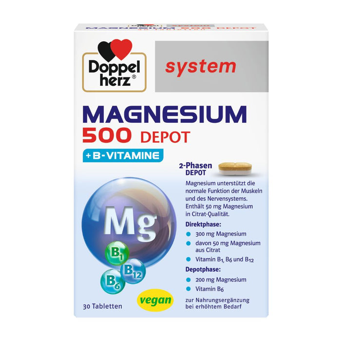 Doppelherz System Magnesium 500 Depot Tabletten für Muskeln und Nervensystem, 30 St. Tabletten