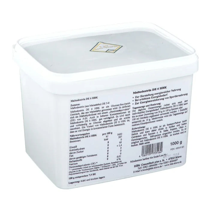 HBK Maltodextrin DE 6 Instant Pulver zur Energieanreicherung von Speisen und Getränken, 1000 g Pulver