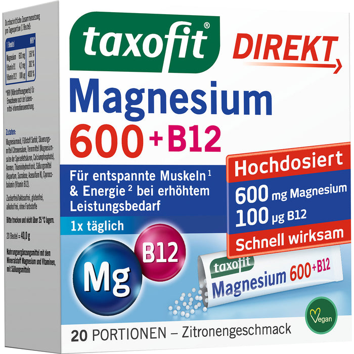 Taxofit Magnesium 600 + B12 Direktgranulat, 20 St. Direktgranulat