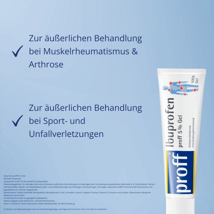 Proff Ibuprofen 5 % Gel schmerzlindernd und entzündungshemmend, 100 g Gel