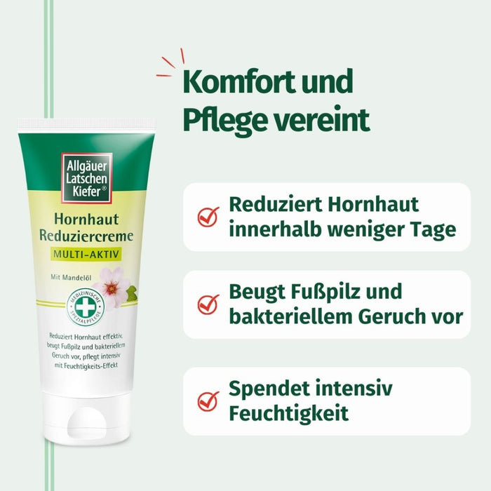 Allgäuer Latschenkiefer Hornhaut Reduziercreme Multi-Aktiv reduziert Hornhaut effektiv, beugt Fußpilz und bakteriellem Geruch vor, pflegt intensiv mit Feuchtigkeits-Effekt, 100 ml Creme