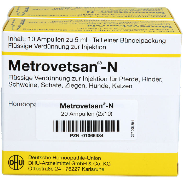 DHU Metrovetsan-N flüssige Verdünnung zur Injektion für Pferde, Rinder, Schweine, Schafe, Ziegen, Katzen und Hunde, 20 St. Ampullen