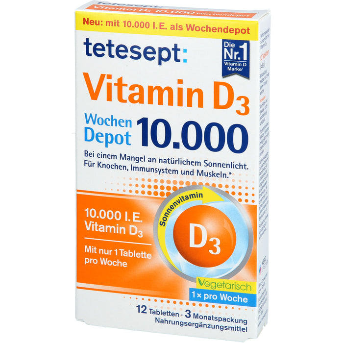 Tetesept Vitamin D3 10.000 I.E. Wochendepot Tabletten für Knochen, Immunsystem und Muskeln, 12 St. Tabletten