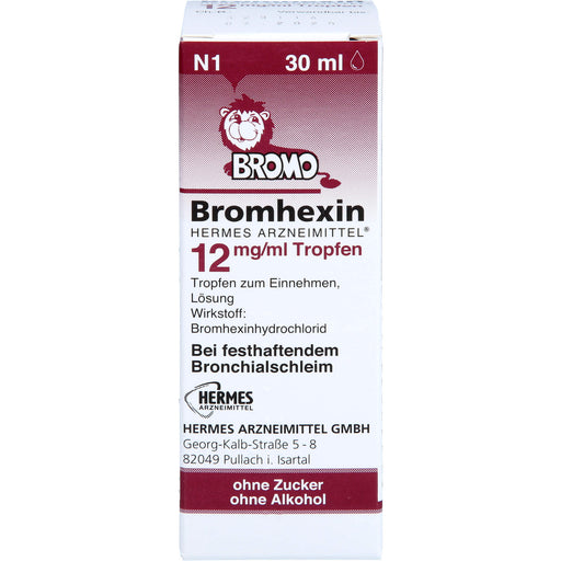 HERMES ARZNEIMITTEL Bromhexin 12 mg/ml Tropfen bei festhaftendem Bronchialschleim, 30 ml Lösung