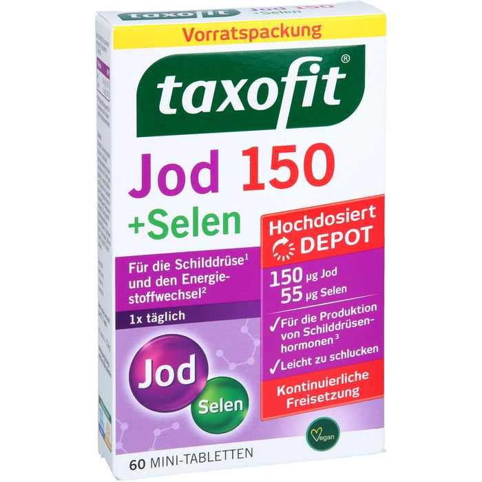 Taxofit Jod 150 + Selen Mini-Tabletten für die Schliddrüse und den Energiestoffwechsel, 60 St. Tabletten