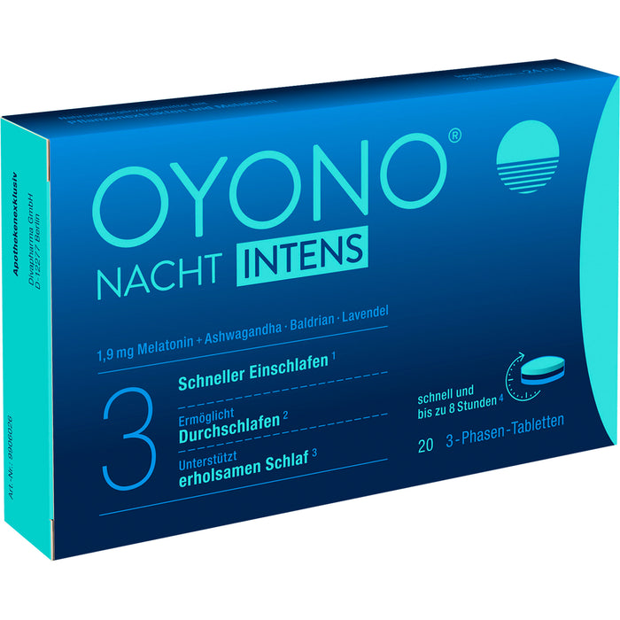 OYONO Nacht Intens 3-Phasen-Tabletten mit 1,9 mg Melatonin, Ashwagandha, Baldrian und Lavendel, 20 St. Tabletten
