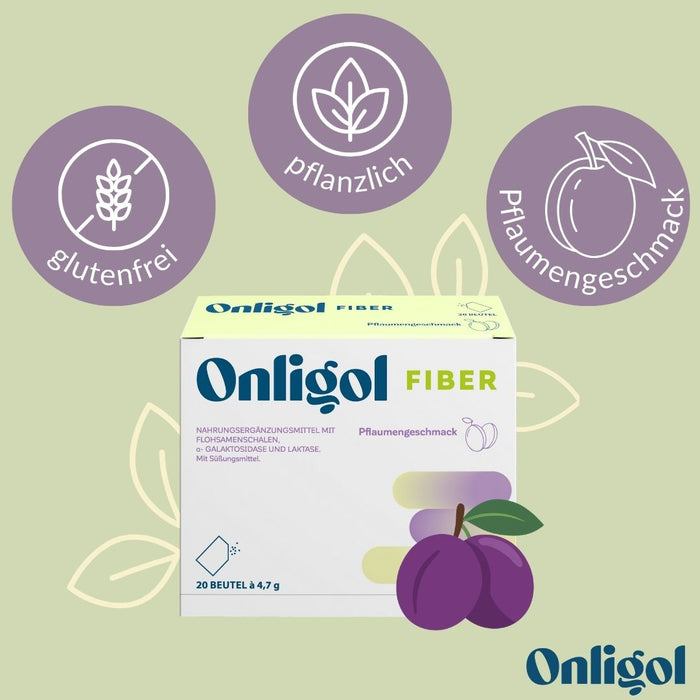 Onligol Fiber - für eine normale Verdauung und ausgewogene Ernährung mit Ballaststoffen, α-Galaktosidase & Laktase - pflanzlich & glutenfrei, 20 St. Beutel