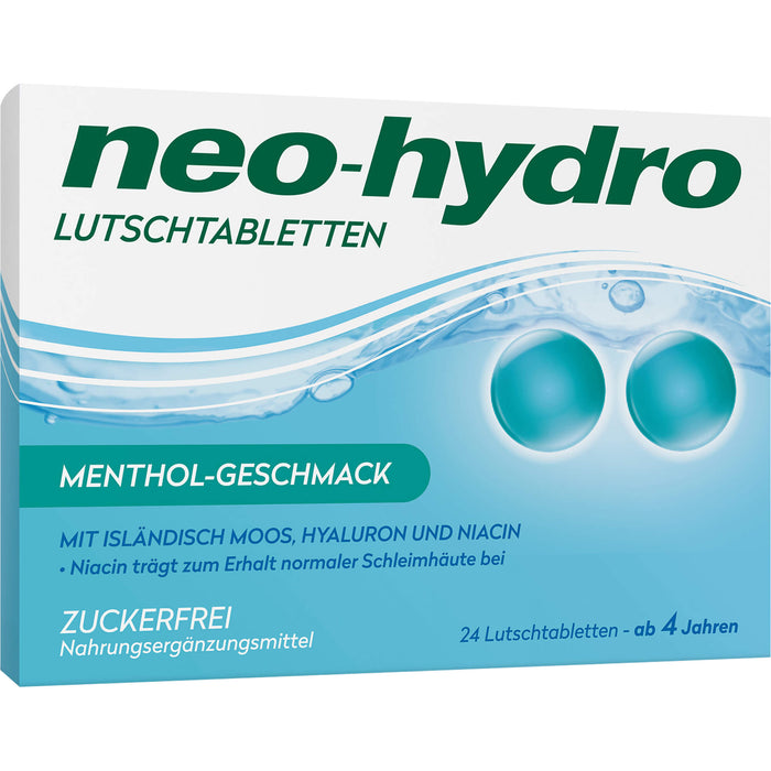 Neo-Hydro zuckerfreie Lutschtabletten mit Menthol-Geschmack ab 4 Jahren, 24 St. Tabletten