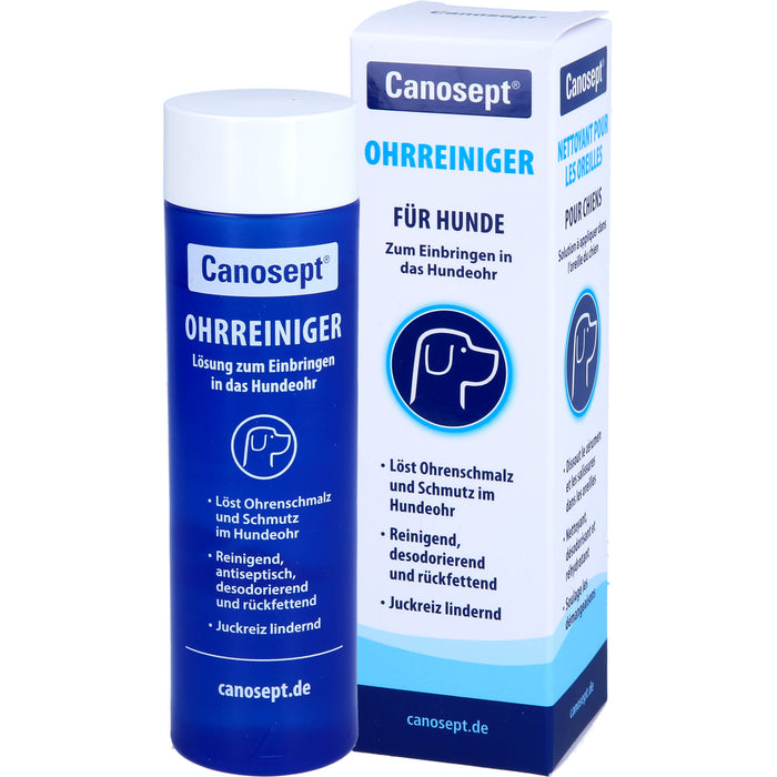 Canosept Ohrreiniger für Hunde löst Ohrenschmalz und Schmutz im Hundeohr, 125 ml Lösung
