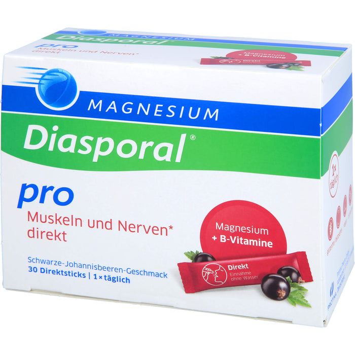 Magnesium-Diasporal Pro Muskeln und Nerven Direktsticks mit schwarzem-Johannisbeeren-Geschmack, 30 St. Sticks