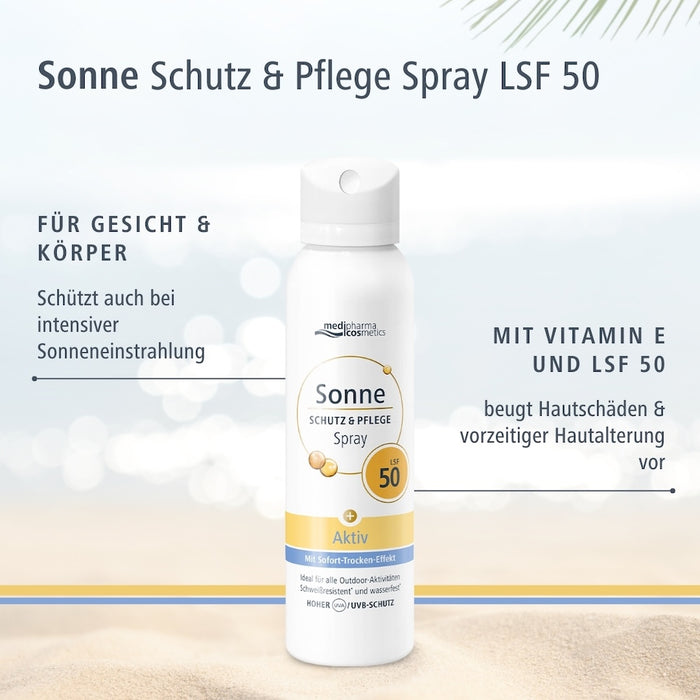 Medipharma Cosmetics Sonne Schutz & Pflege Spray LSF 50 mit Sofort-Trocken-Effekt, 150 ml Lösung