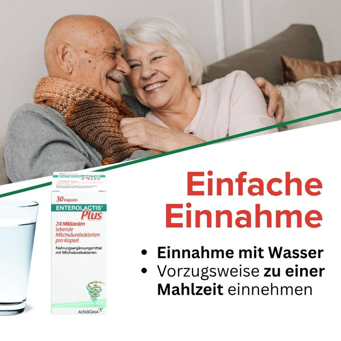 Enterolactis Plus - natürliche Versorgung der Darmflora und des Darmmikrobioms mit L. Casei DG - 24 Mrd. lebende Zellen pro Kapsel - laktosefrei & glutenfrei, 30 St. Kapseln