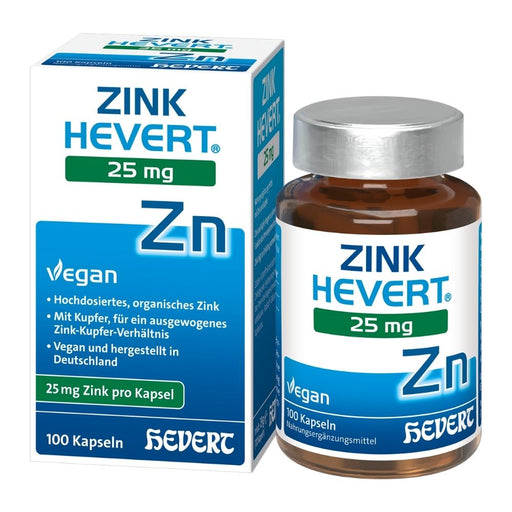 Zink Hevert 25 mg mit Kupfer für Immunsystem und Haut, 100 St. Kapseln
