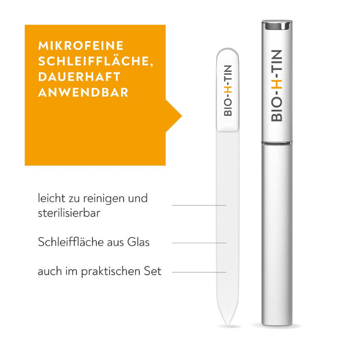 BIO-H-TIN Schonende Glas-Nagelfeile: Sanftes Feilen, glatte Nagelränder & Schutz vor Spliss, 1 St. Feile