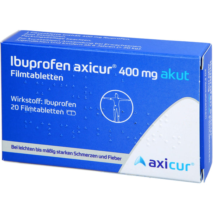 Ibuprofen axicur 400 mg akut Filmtabletten bei Schmerzen und Fieber, 20 St. Tabletten