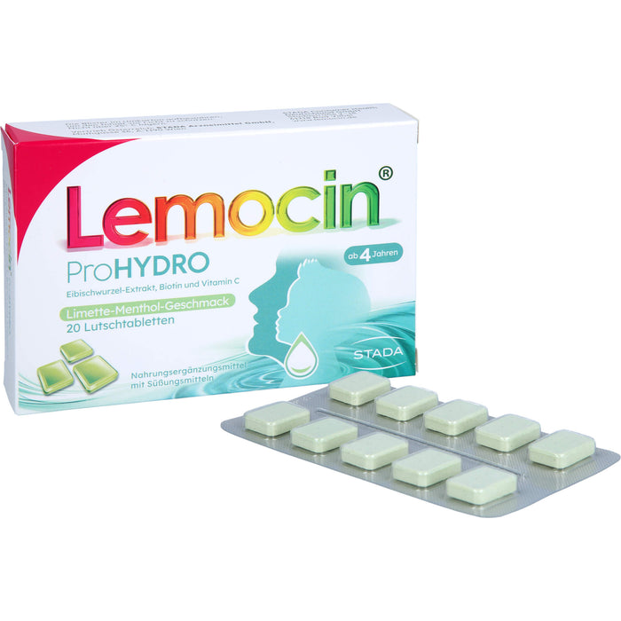 Lemocin ProHydro Lutschtabletten mit Limetten-Menthol-Geschmack zur Beruhigung und Befeuchtung von Hals und Rachen, 20 St. Tabletten