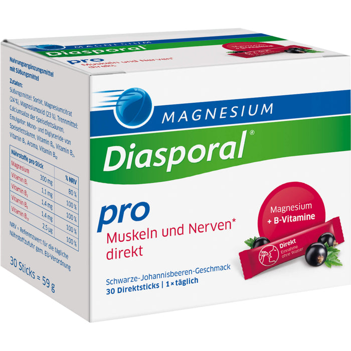 Magnesium-Diasporal Pro Muskeln und Nerven Direktsticks mit schwarzem-Johannisbeeren-Geschmack, 30 St. Sticks
