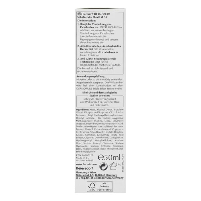 Eucerin Dermopure schützendes Fluid LSF 30 beugt der Verdunkelung von Pickelmalen und Unreinheiten vor, 50 ml Creme