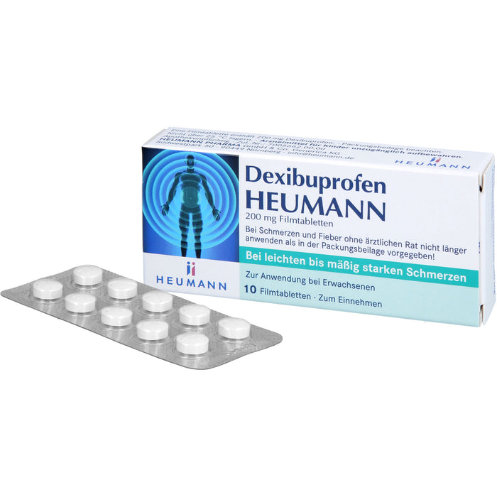 HEUMANN Dexibuprofen 200 mg Filmtabletten bei leichten bis mäßig starken Schmerzen, 10 St. Tabletten