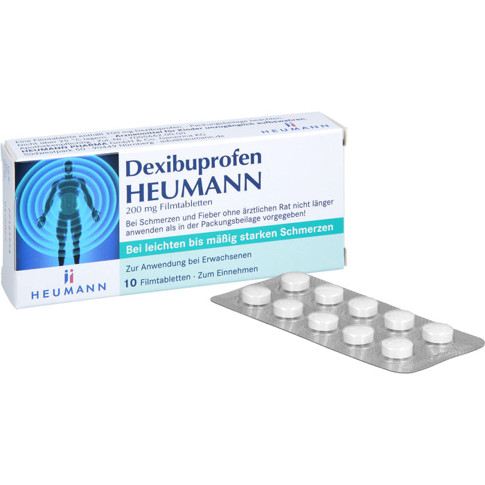 HEUMANN Dexibuprofen 200 mg Filmtabletten bei leichten bis mäßig starken Schmerzen, 10 St. Tabletten
