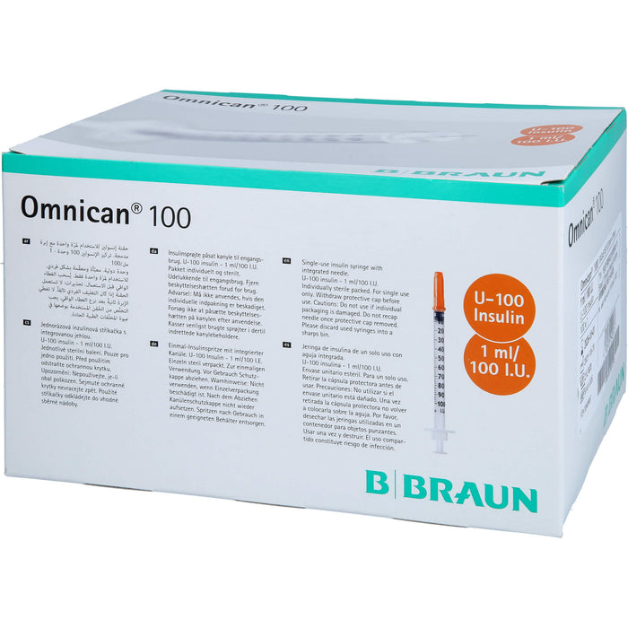 Omnican  100 1ml Insulinspritzen, 100 I.E. Nennvolumen, U-100 Insulin; 0,30x8mm, 100 St. Spritzen