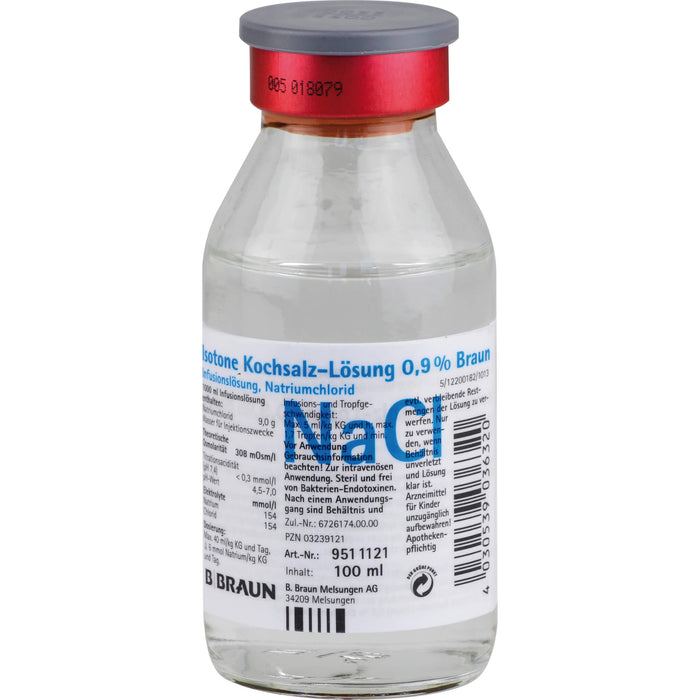 Isotone Kochsalz-Lösung 0,9 % Braun Infusionslösung, Glasflasche 100 ml, 20X100 ml INF