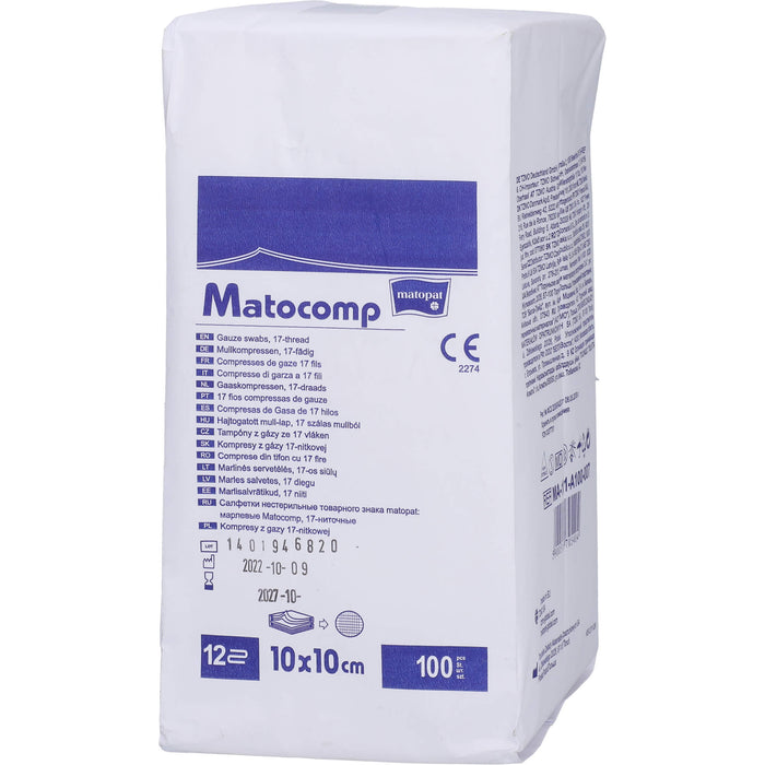 Matocomp Mullkompressen 10 x 10 cm unsteril 8 fach, 100 St KOM