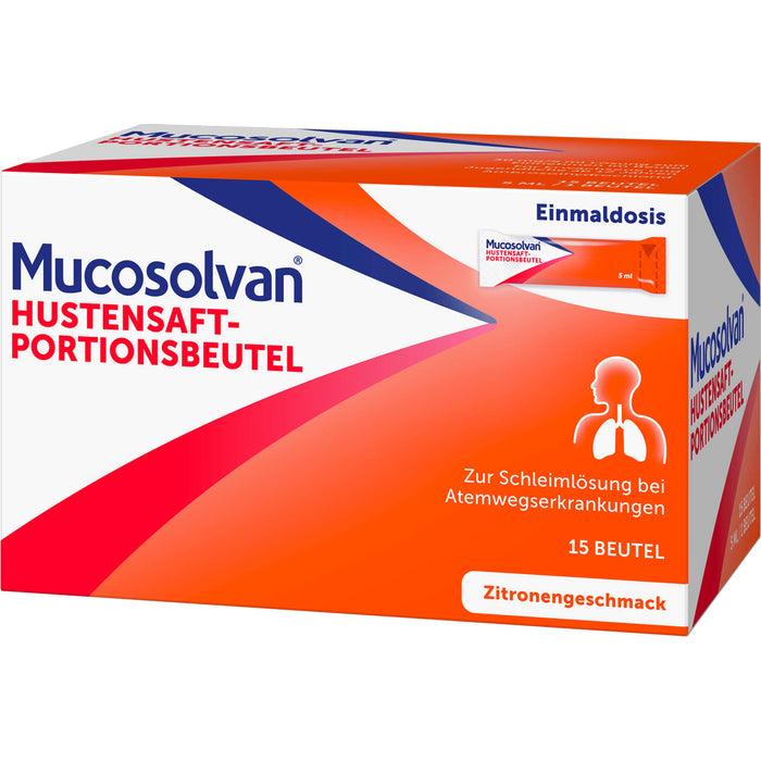 Mucosolvan Hustensaft 30 mg/5 ml zur Schleimlösung mit Zitronengeschmack, 15 St. Beutel
