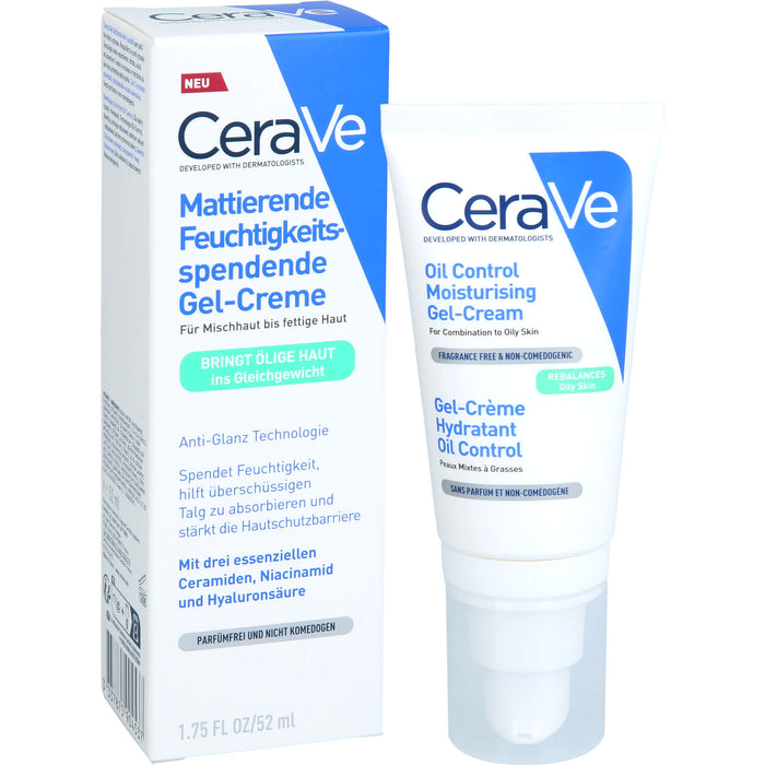 CeraVe mattierende feuchtigkeitsspendende Gel-Creme für Mischhaut bis fettige Haut, 52 ml Creme