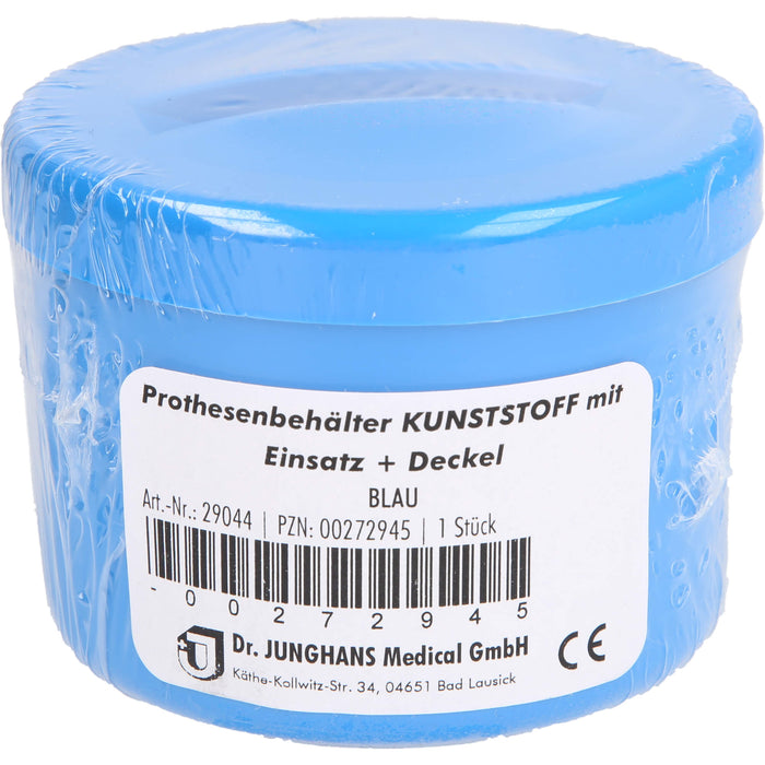 Prothesenbehälter blau Kunststoff mit Deckel, 1 St 