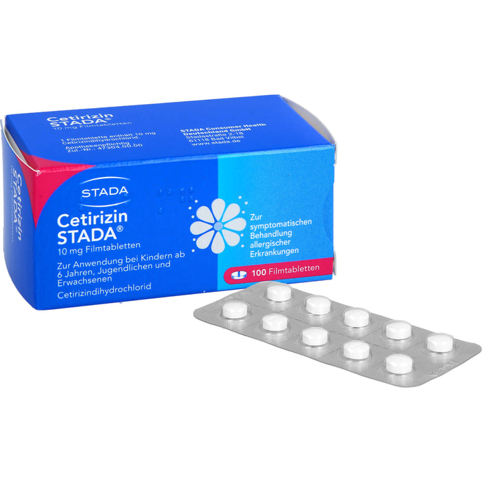 Cetirizin STADA 10 mg Filmtabletten zur symptomatischen Behandlung allergischer Erkrankungen, 100 St. Tabletten