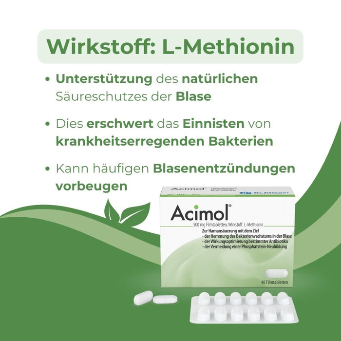 Acimol 500 mg Filmtabletten mit pH-Teststreifen zur Harnansäuerung mit L-Methionin, 48 St. Tabletten
