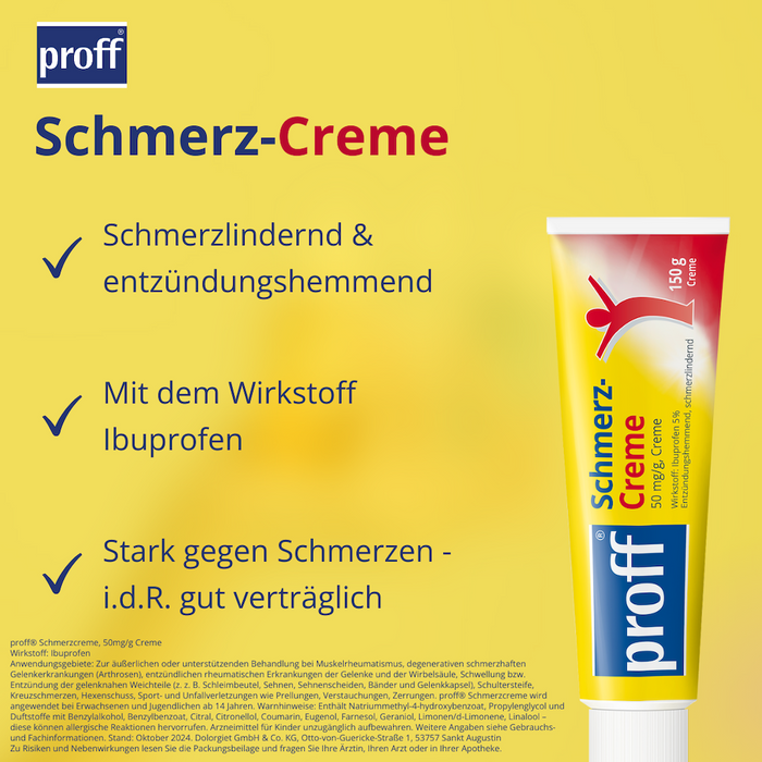 proff Schmerzcreme mit Ibuprofen – zur äußerlichen Behandlung von Muskel-, Gelenk- und Rückenschmerzen bei rheumatischen Erkrankungen oder nach Sport- und Unfallverletzungen, 150 g Creme