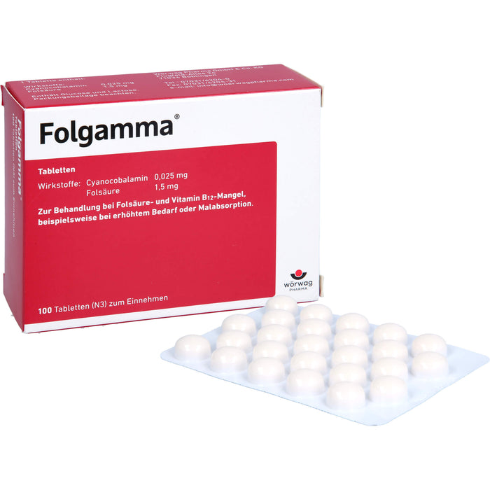 Folgamma Tabletten bei Folsäure- und Vitamin B12-Mangel, 100 St. Tabletten
