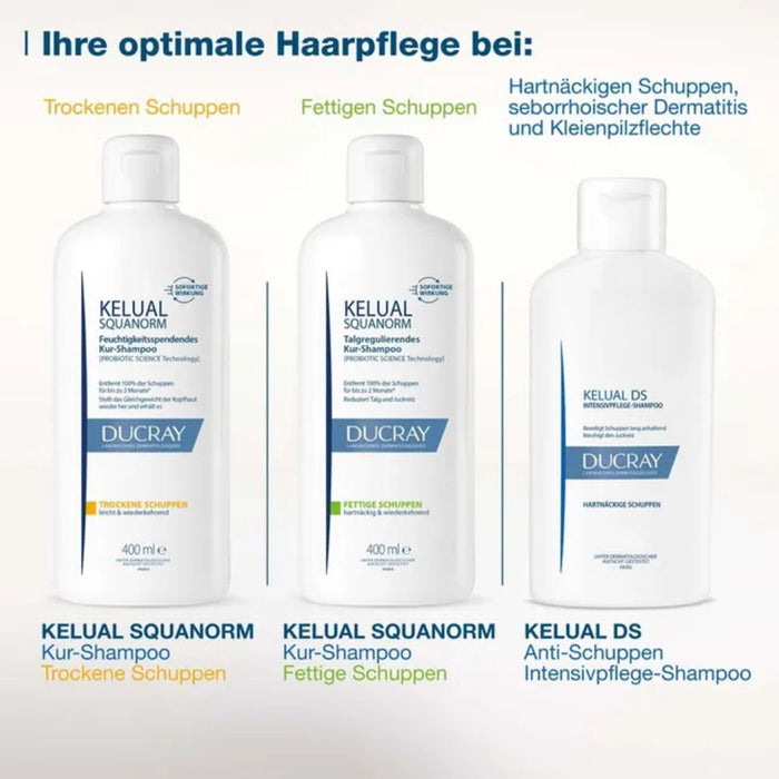 DUCRAY Kelual Squanorm talgreduzierendes Kur-Shampoo bei fettigen Schuppen, 400 ml Shampoo