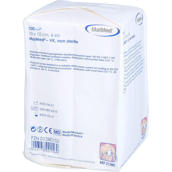 Vlieskompressen 10x10cm 6-fach unsteril, 100 St KOM